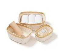 La Jolíe Muse 13.5cm Cesto in Corda di Cotone,Cestini Portaoggetti con Manici Set di 3, Colore Bianco & Beige