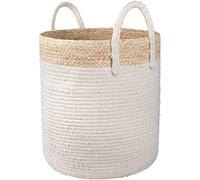 La Jolíe Muse Cestello Portaoggetti in Cotone Naturale Intrecciati Cesto Portaoggetti col Manico,Grande H40 x P36cm Adatto per Camera di Bambini