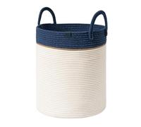 LA JOLIE MUSE Cesto di Stoccaggio in Corda Intrecciata - Grande Organizzatore in Cotone, Cesto per Coperte da Bambino, Giocattoli per Bambini, Cesto per il Bucato Blu Navy M