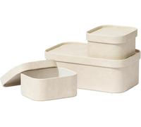 La Jolie Muse Set di 3 Scatole Contenitore Impilabili in Pelle Vegana con Coperchio, Decorativo, Beige