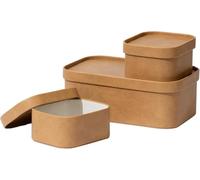 La Jolie Muse Set di 3 Scatole Contenitore Impilabili in Pelle Vegana con Coperchio, Decorativo, Camel