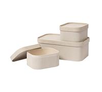 LA JOLIE MUSE Set di Scatole Contenitori Decorativi con Coperchi, Set di 3, Organizza Scatole di Stoccaggio Impilabili & Vassoio in Pelle Vegana, Beige