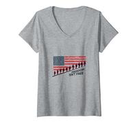 La libertà Non è Libera: Tributo Patriottico agli Eroi Americani Maglietta con Collo a V, Donna, Grigio Melange, M