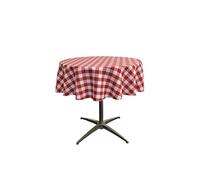 LA Linen Checkered Tablecloth Tovaglia Rotonda a Quadretti in Poliestere, 130 cm, Colore, Rosso/Bianco, 129.5 inch (Round)