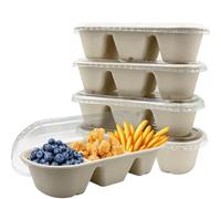 La Llareta 20 Pezzi Bento Box Ovale a 3 Scomparti, 1100ml Lunch Box Monouso con Coperchio, Resistenti a Olio e Acqua, Contenitori Biodegradabile per Asporto e Picnic