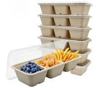 La Llareta 20 Pezzi Bento Box Rettangolari a 3 Scomparti, 600ml Lunch Box Monouso con Coperchio, Resistenti a Olio e Acqua, Contenitori Biodegradabile per Asporto e Picnic