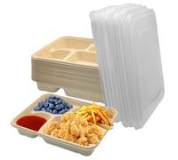 La Llareta Scatola Bento 4 Scomparti, 20 Pezzi 1100ml Contenitori Monouso per Alimenti con PP Coperchio, Biodegradabili per Pranzo, Asporto e Picnic