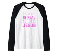 La Lotta è Reale Gesù Cristiana Donne Bibbia Verso Pregare Rosa Maglia con Maniche Raglan