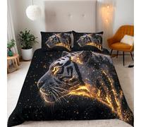 La Luce Dorata Delinea I Contorni Della Tigre Copripiumino Matrimoniale 240x220 (2 Federa 50x80) ArteNatura Set Copripiumino 3D Microfibra Ultra Angoli FissiCerniera Morbido LeggeroFacile da Lavare