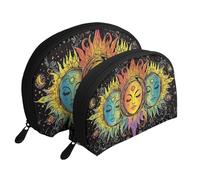 La luce ultravioletta riflette il sole e la luna stampati borse per il trucco 2 pezzi portatile Shell Travel Toiletry Bag, bianco, Taglia unica