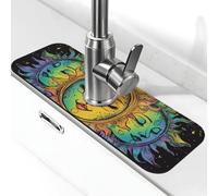 La luce ultravioletta riflette il sole e la luna, tappetino per rubinetto per lavello della cucina, tappetino super assorbente, tappetino per lavello per cucina, bagno, bar, rubinetto, decorazione