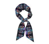 La lunga sciarpa da donna stampata con motivo a flora di funghi, che misura 46,9 x 3,1 pollici, veste perfettamente e mostra con facilità un temperamento elegante.