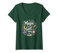 La magia è Una Cosa da Ragazza: Capriccio da Strega per incantatrici Maglietta con Collo a V, Donna, Verde Foresta, XL