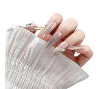 La manicure di temperamento, la nuova mano pura che indossa un'atmosfera di temperamento della sposa finita manicure lunga francese della farfalla.(L)