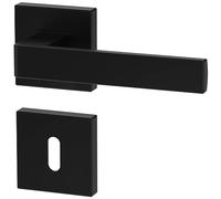 La maniglia ERGO per porte di stanze, nera, per porte di stanze con una chiusura a chiave, maniglia quadrata nera opaca, guarnizione per porte