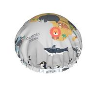 La mappa del mondo con motivo animali dei cartoni animati Cuffia da a e cuffia da bagno per le donne,Cuffia da a reversibile oversize impermeabile Grande progettata per tutte le lunghezze