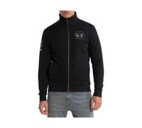 La Martina - Felpa in Cotone Nera con Zip e Logo Ricamato - - Sweatshirts & Hoodies - Uomo - Nero - L