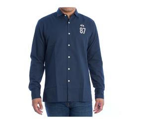 La Martina, ,Shirts ,Uomo ,Blu ,XL Camicia a maniche lunghe con dettagli ricamati