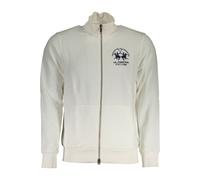 La Martina White Cotton Men Sweater With Zip and Pockets - XL