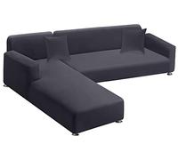 LA MEACK Copridivano componibile, 2 pezzi, morbido copridivano a forma di L, super elasticizzato, con 2 federe, copridivano a 3 posti + protezione per mobili a 3 posti (grigio scuro)