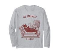 La mia Anima gemella è Una Biblioteca Che Legge Un Gatto Amante dei Libri Maglia a Manica