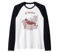La mia Anima gemella è Una Biblioteca Che Legge Un Gatto Amante dei Libri Maglia con Maniche Raglan