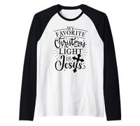La mia Luce Natalizia Preferita è Jesus Christian Xmas Funny Maglia con Maniche Raglan