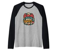 La mia Stanza da Cucito è Il Mio Posto Felice Cucito Divertente Maglia con Maniche Raglan