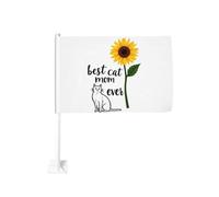 La migliore mamma gatta di sempre, clip per finestra con girasole e gatto per bandiere per auto, protezione solare, decorazione, striscione bifacciale da 12 x 18 pollici per camion