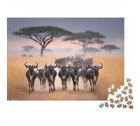 La migrazione degli gnu è uno spettacolo grandioso Puzzle Sostenibili Con Motivi Per Adulti Da Gioco in Legno Di Alta Qualità 38x26cm/1000pcs