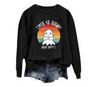 La moda di Halloween da donna presenta una stampa fantasma su una felpa con cappuccio a maniche lunghe con collo rotondo. Felpa con cappuccio da donna, Nero , XXL