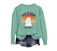La moda di Halloween da donna presenta una stampa fantasma su una felpa con cappuccio a maniche lunghe con collo rotondo. Felpa con cappuccio da donna, verde, XXL