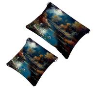La moda incontra la funzione: bellissimo paesaggio sotto la Moon-49 borsa per il trucco impermeabile - custodia portatile, Multicolore, A：7.1x5.8in/18x14.8cm，B:4.7x4.5in/12x11.5cm