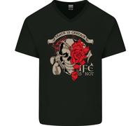 La Morte È Certo, La Vita No, Teschio E Rose, T-Shirt In Cotone A V Per Uomo