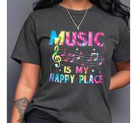 La musica è il mio posto felice Slogan Maglietta a maniche corte con collo rotondo e taglio oversize 0XL,1XL,2XL,3XL,4XLAutoTessuto