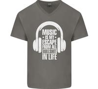 La Musica È La Mia Fuga Dalla Vita B/S Maglietta In Cotone A V Per Uomo