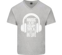 La Musica È La Mia Fuga Dalla Vita B/S Maglietta In Cotone A V Per Uomo