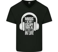 La Musica È La Mia Fuga Dalla Vita B/S Maglietta In Cotone A V Per Uomo