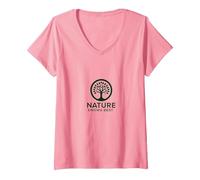 La Natura Conosce Meglio L'Albero della Vita Eco Wisdom Logo Maglietta con Collo a V, Donna, Rosa, M