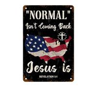 La normalità non torna, Gesù è l'Apocalisse, insegna in metallo con bandiera americana, citazioni ispiratrici per casa, ufficio, garage cristiano, bar, pub, caffetteria, negozio, auto, decorazione da