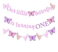 La nostra piccola farfalla sta trasformando uno striscione bandiere rosa glitter butterfly 1 compleanno per le farfalle primaverili di un anno di c