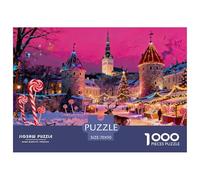 La notte di Natale nella città vecchia di Tallinn Puzzle in Legno Impermeabile DIY Puzzles Da 1000 Pezzi Regali Per Adulti Sfidanti E Rompicapo Per Decorazioni Domestiche