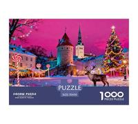 La notte di Natale nella città vecchia di Tallinn Puzzle in Legno Impermeabile Puzzles Da 1000 Pezzi Per Adulti Sfidanti E Rompicapo Giochi Di Puzzle Impegnativi