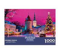 La notte di Natale nella città vecchia di Tallinn Puzzle in Legno Impermeabile Puzzles Da 1000 Pezzi Per Adulti Divertenti Per Decorazioni Domestiche