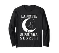 La Notte Sussurra Segreti - Maglietta con Citazione Italiana con Gatto Notturno spettrale Maglia a Manica