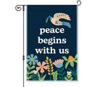 La pace inizia con noi Bandiera da giardino, divertenti bandiere da giardino con colomba floreale fuori, inclusione uguaglianza pacifica giustizia sociale portico