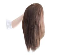 La parrucca calva di una signora, Capelli veri da donna, densità 120%, pezzo intero in PU da 7"x9"(Brown,14 inch)