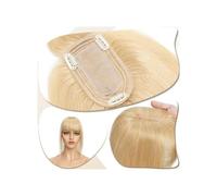 La parrucca calva di una signora, Extension for capelli umani da 6"-18" con frangia for donna, base in seta 7x12,5 cm, clip-in, densità 150%, capelli lisci(Gold,14 inch)
