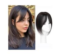 La parrucca calva di una signora, Topper for capelli veri brasiliani for donna - Base traspirante 10x12 cm, lisci, frangia e clip(Black,30cm(12inch))