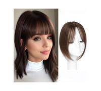 La parrucca calva di una signora, Topper for capelli veri brasiliani for donna - Base traspirante 10x12 cm, lisci, frangia e clip(Brown,25cm(10inch))